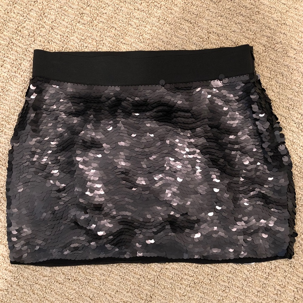 BCBG black sequin mini skirt
